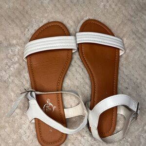 White and Brown Minimalist Sandals with Adjustable Straps